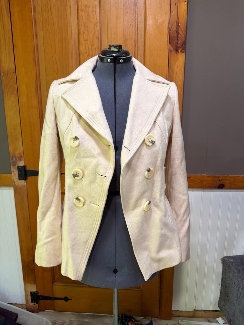 Guess Cream Double-Breasted Peacoat